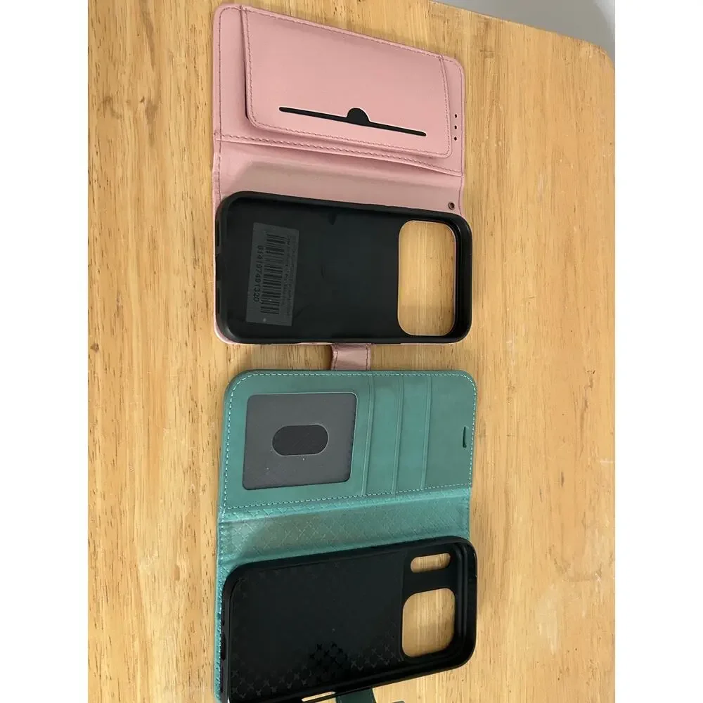 2‑Piece iPhone 17 Pro Max Wallet Case Bundle Pink & Teal PU Leather Folio Covers